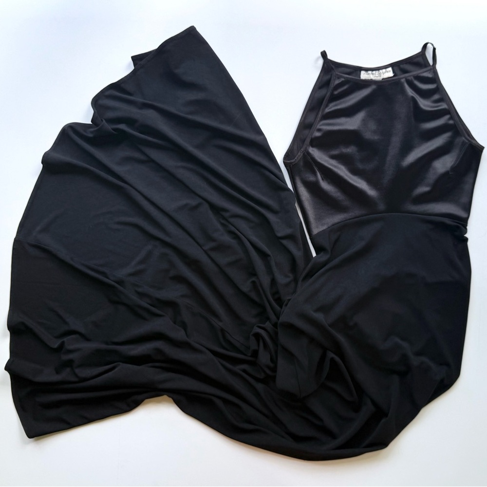 Vintage 1990s Michel Stephan Paris Sleeveless Slinky Black Evening Maxi Dress XS